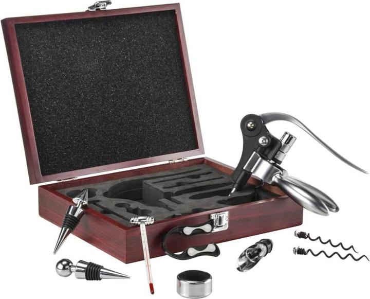 Actual product image Childhome Gift set wine in wooden box 10 pieces (Drip ring, Wine stopper, Wine pourer, Wine thermometer)