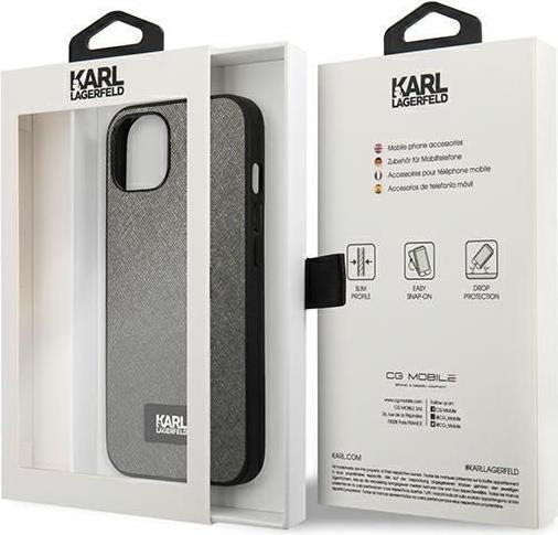 Actual product image Karl Lagerfeld KLHCP13SSFMP2DG iPhone 13 mini 5.4" hardcase silver / silver Saffiano Plaque (Apple iPhone 13 mini)