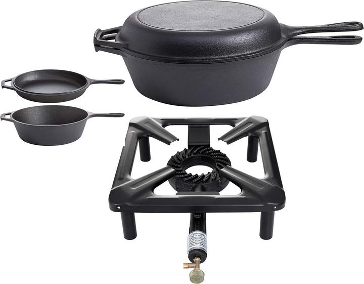 Produktbild All'Grill Hockerkocher-Set (klein) mit Gusseisenpfannen Kombi-Set Ø 26 cm - ohne Zündsicherung