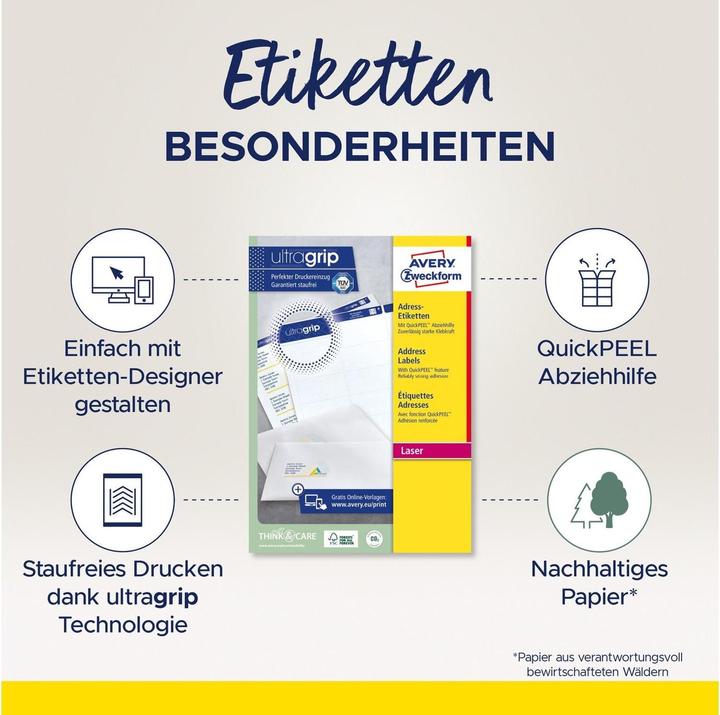 Image du produit Avery Etiquettes d'adresse 99.1x33.9mm L7162-100 weiss 1600 Stk./100 Blatt