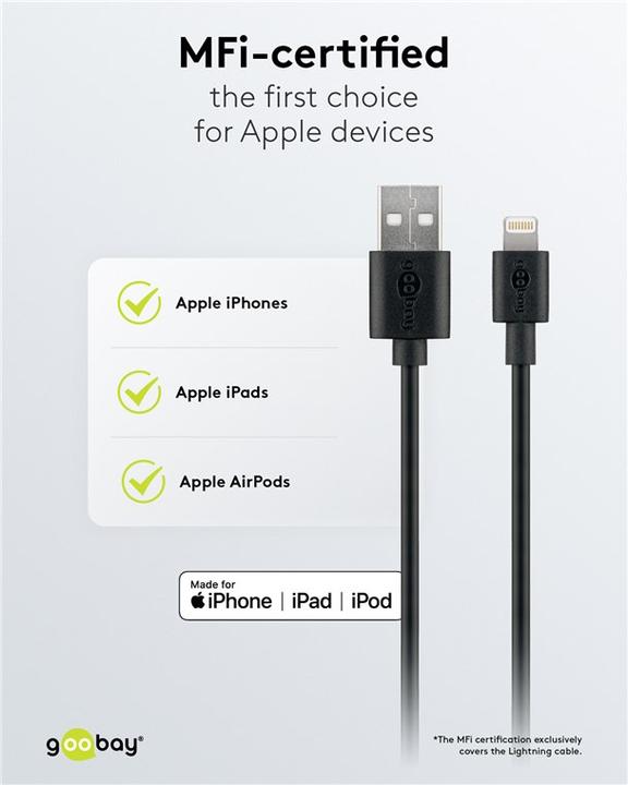Image du produit Goobay Chargeur USB A Slim avec Câble Apple Lightning (5 W)