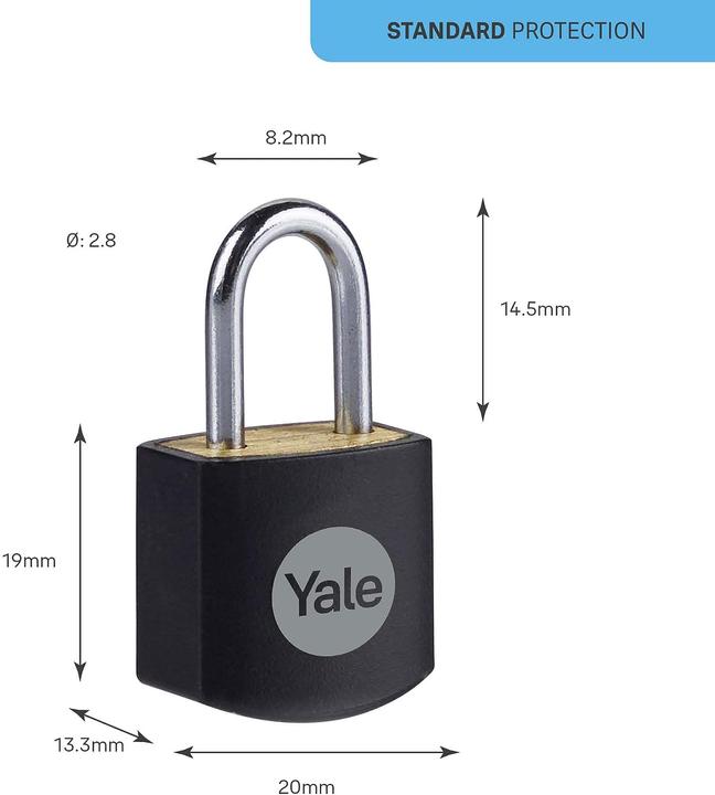 Produktbild Yale Hangschloss Messing Gleichschl. 4er Set 15mm, Bügelhöhe 14,5mm, Standard Security