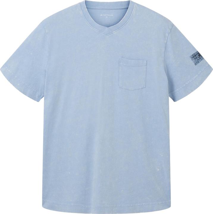 Produktbild Tom Tailor T-Shirt Kurzarmshirt mit V-Ausschnitt, ausgewaschener Optik und Brusttasche (L)