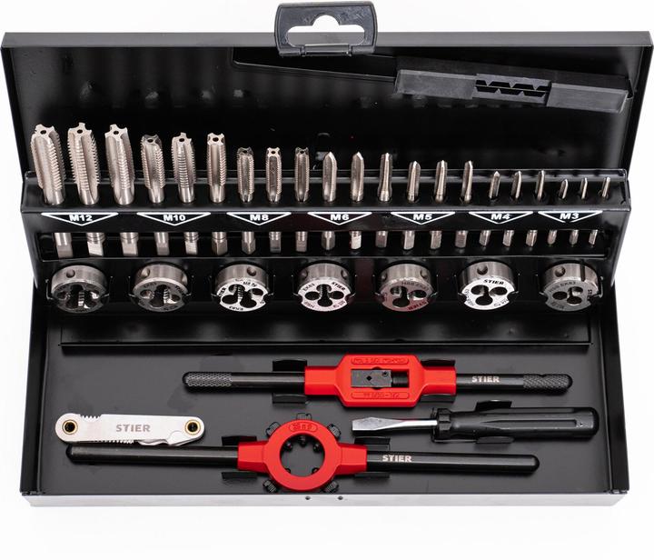 Actual product image Stier Thread cutting tool set / thread cutter set 32-piece M3-M12 HSS-G