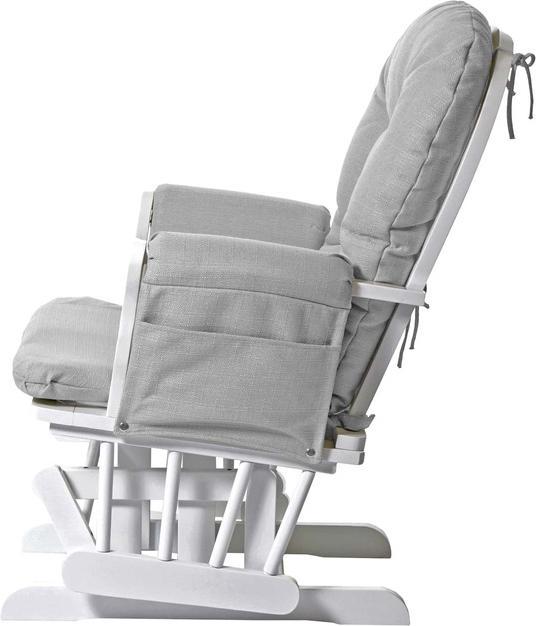 Produktbild Swisshandel24 Relaxsessel, Schaukelstuhl Sessel Schwingstuhl mit Hocker, Stoff/Textil - hellgrau, Gestell weiss