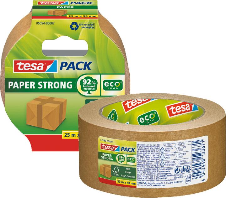 Immagine prodotto tesa nastro da imballaggio tesapack PAPER ecoLogo - nastro da imballaggio ecologico in carta, 60 % (38 mm)