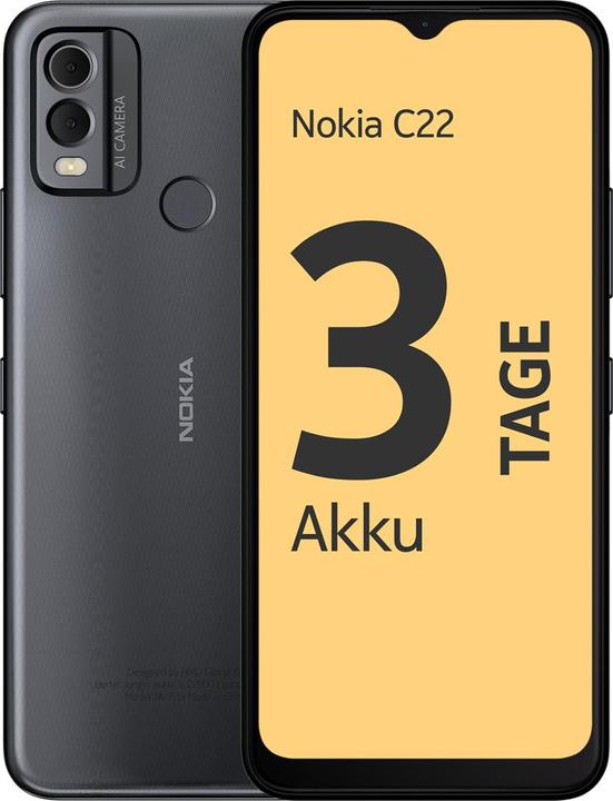 Actual product image Nokia C22 (64 GB, Charcoal, 6.50", Dual SIM, 13 Mpx, 4G)
