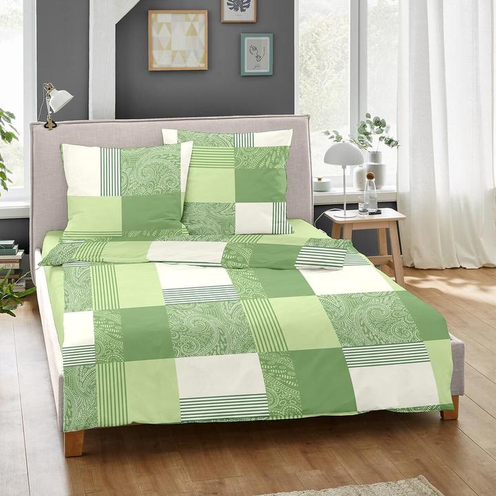 Produktbild Dormisette Feinbiber Bettwäsche Ystad grün (Bettwäsche Set, 135x200 cm + 80x80 cm)