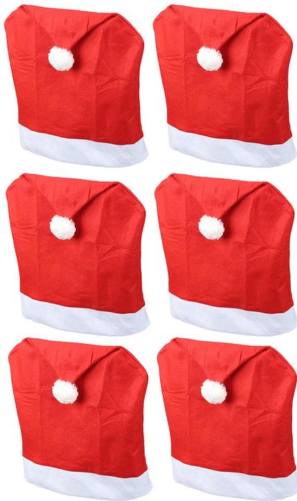 Actual product image Novaliv Christmas Chair Covers Set of 6 I Red I Father Christmas Hat I Chair Covers Dining Room Christmas