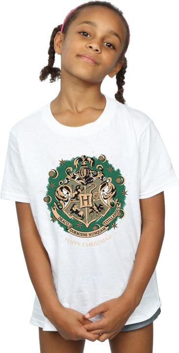 Actual product image Girls Christmas Wreath Cotton T-Shirt (140, 146)