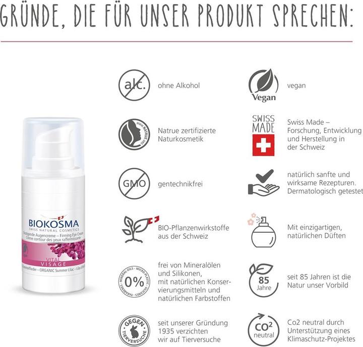 Produktbild Biokosma VITAL VISAGE - Festigende Augencreme (Crème, 15 ml, Tag)