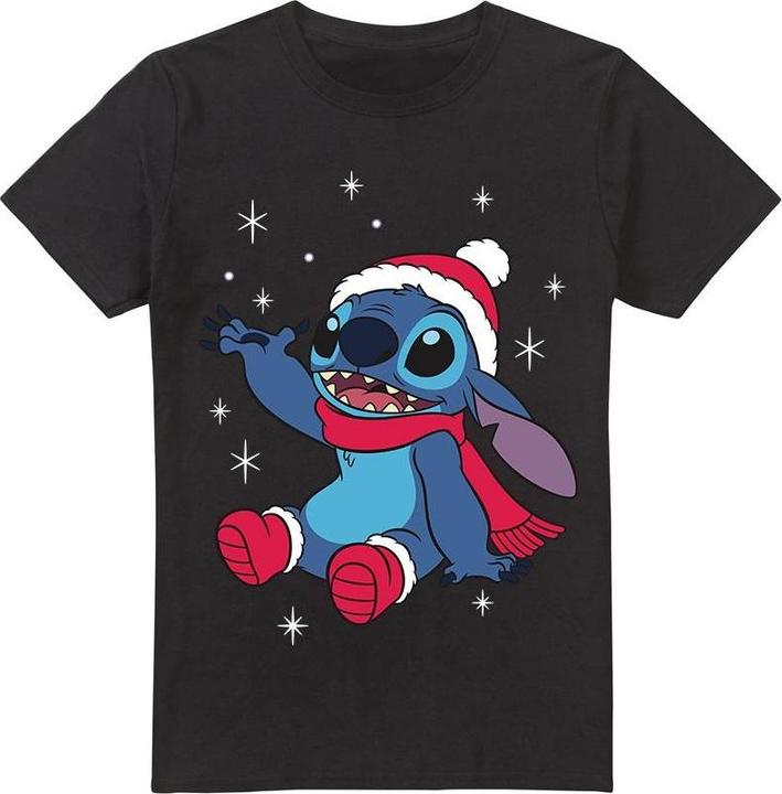 Actual product image Lilo & Stitch Mens Snowflake Christmas T-Shirt (L)