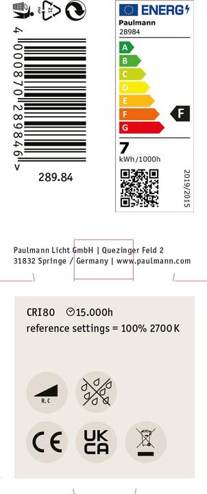Energielabel Paulmann LED glasreflector GU10 (GU10, 7 W, 550 lm, 1 x, F)