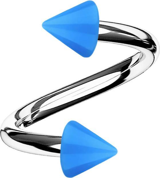 Actual product image Star Piercing Micro spiral silver with two cones light blue (Acrylic, Surgical steel 316L, without brass)