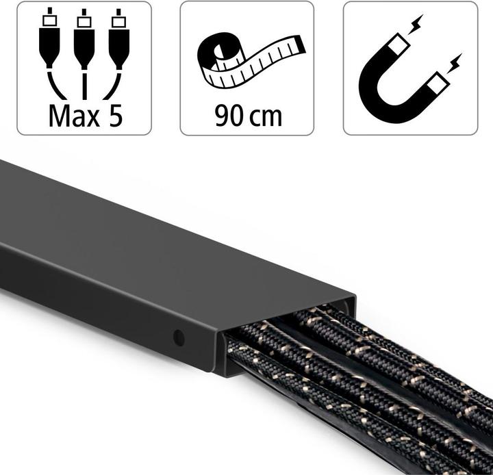 Produktbild Hama Kabelkanal aus Metall, magnetisch, 90 x 5,6 x 1,6 cm, Schwarz (Kabelkanal, 90 cm)
