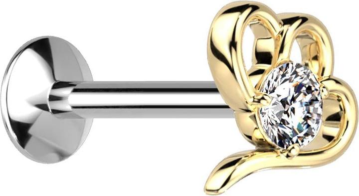 Produktbild Star Piercing Micro Threadless UFO Labret silber hohles Herz vergoldet Kristall silber (Chirurgenstahl 316L, Messing)