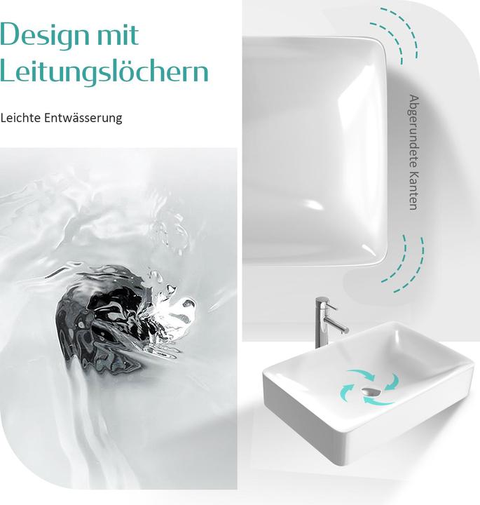 Image du produit Emke Lavabo à poser, Céramique, Blanc Brillant, sans trou pour robinet, 595x395x120mm (395 mm, 595 mm)