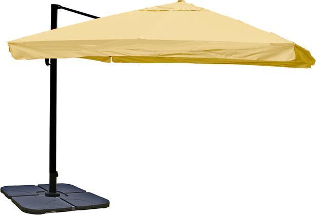 Produktbild Swisshandel24 Ampelschirm, Sonnenschirm Gastronomie 3x3m (Ø4,24m) Polyester/Alu 23kg, Flap, creme mit Ständer - 27 (3 m)
