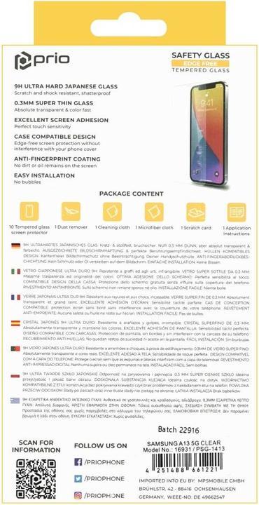 Actual product image prio 10x Protective Glass Film for Samsung A13 5G clear (10 Piece, Samsung Galaxy A13 5G)