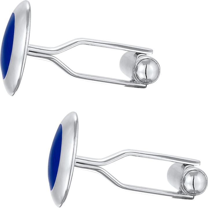 Actual product image Kuzzoi Cufflink Basic Round Classic Geo Enamel Blue 925 Silver (925 sterling silver, Enamel, No gemstone)