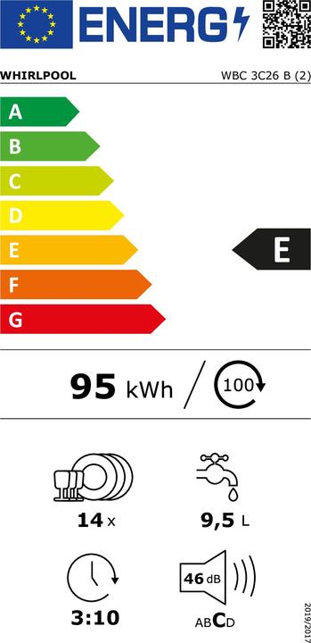 Energie-Label Whirlpool WBC3C26B Spülmaschine Halb integriert 14 Massgedecke