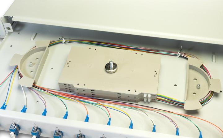 Actual product image Lightwin FO splice box, 24 fibers, 12x DLC multimode, 50/125µm OM3 pigtail splice boxes (1.50 m)