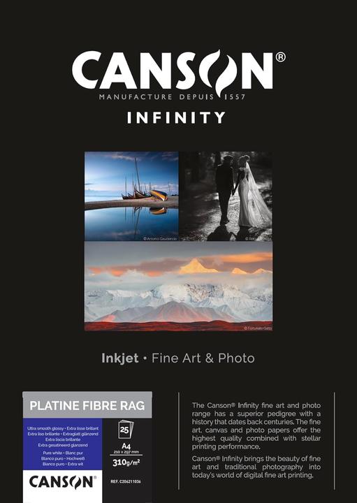Canson Carta fotografica INFINITY "Platine Fibre Rag", 310 g/m², A4 (310 g/m², A4, 25 x)