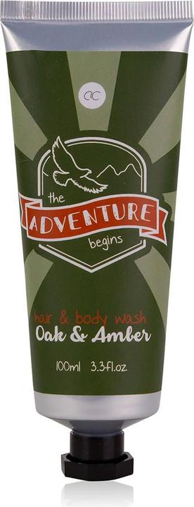 Produktbild Accentra Hair- & Body Wash ADVENTURE COLLECTION in Tube, 100ml, Duft: Oak & Amber, Farbe: grün/orange, VE 6 i (100 ml)