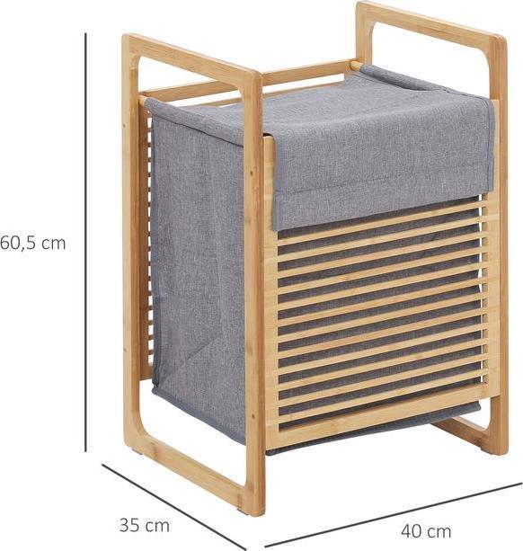 Image du produit Swisshandel24 Panier à linge avec sac à linge lavable et sac à linge en bambou polyester lin Nature+Gris