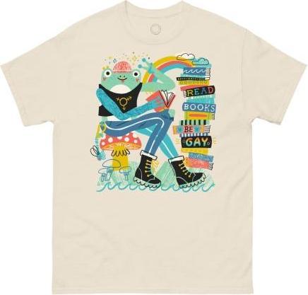 Immagine prodotto Out of Print Read Books, Be Gay (Frog) Unisex T-Shirt Large (3XL)