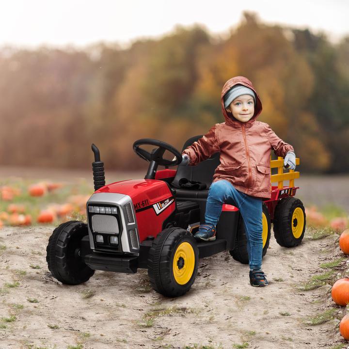 Actual product image Swisshandel24 Children's electric tractor with trailer, remote control, MP3, headlights, 3-6KM/H, red