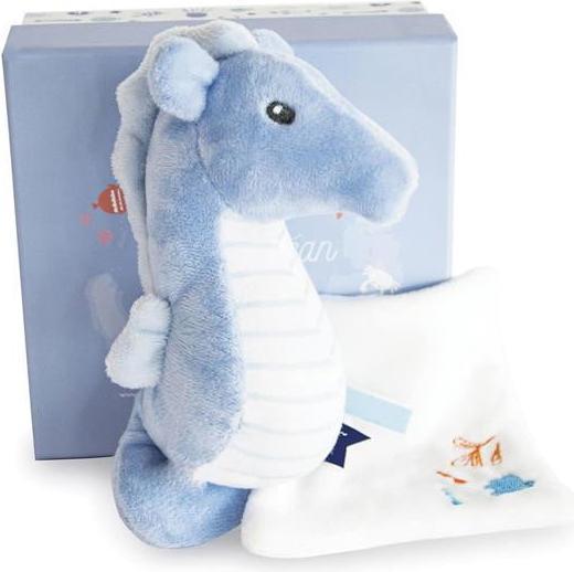 Actual product image Doudou et Compagnie Seahorse with cuddle cloth, blue 17cm (MQ2) **
