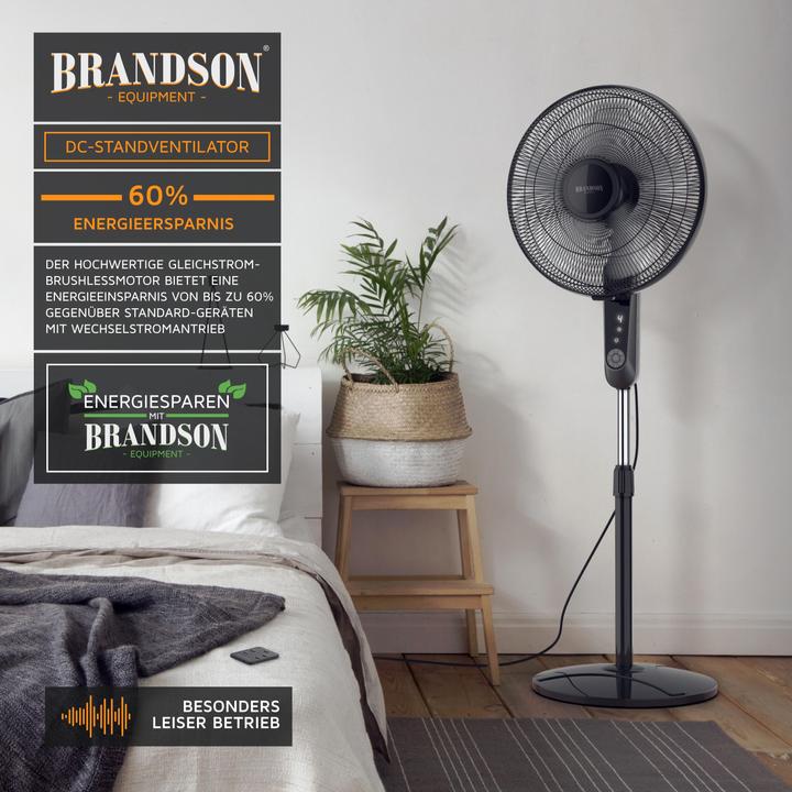 Produktbild Brandson Standventilator 45,5cm Ø, DC, leise, Fernbedienung, energiesparend, Oszillation, 25 Stufen, schwarz (60 dB)