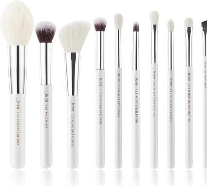 Produktbild NoName Basic Makeup Pinsel Set 10pcs Weiss/Silber Natürliche Pinsel Kit für Blush Eyeshadow Contour B (Set)