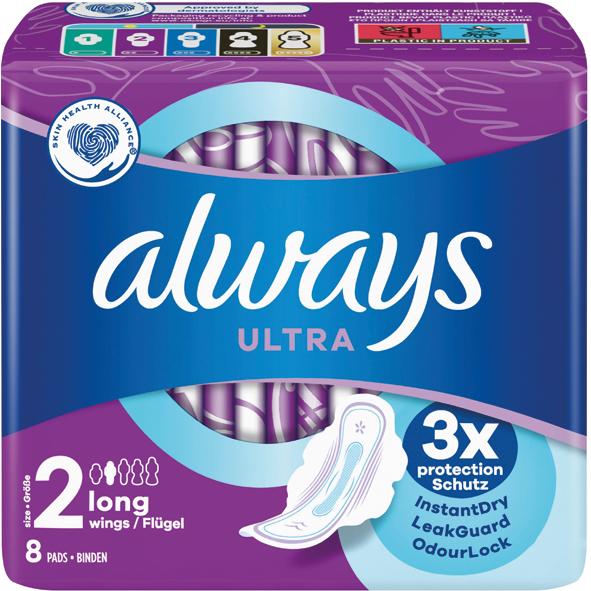 Always Bandeau ultra fin Long avec ailes 8pcs (1 x, Tampons sanitaires)