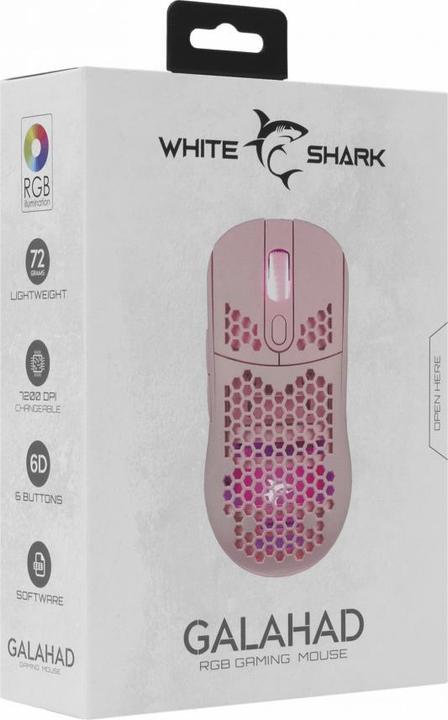 Actual product image White Shark Extremely light gaming mouse Galahad Pink, 72g (Cable)