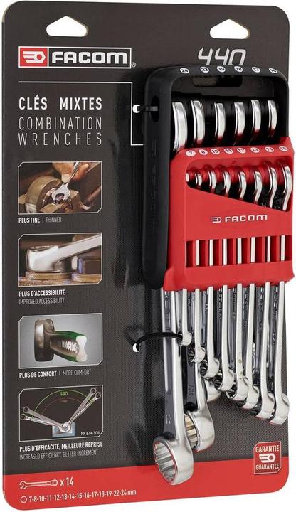 Immagine prodotto Facom Set di chiavi combinate (19 mm, 12 mm, 24 mm, 14 mm, 22 mm, 16 mm, 10 mm, 18 mm, 7 mm, 17 mm, 11 mm, 15 mm, 8 mm, 13 mm)