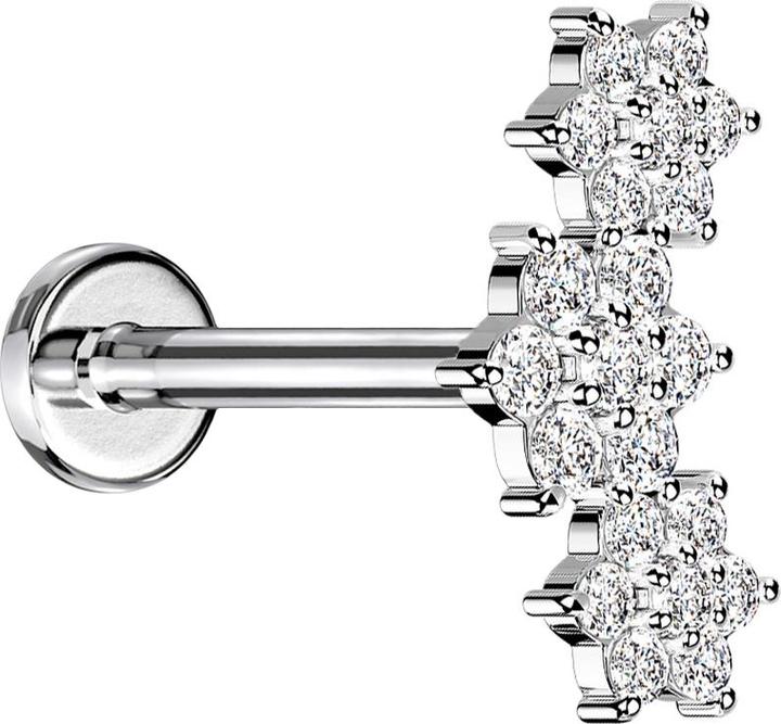 Produktbild Star Piercing Micro Labret Innengewinde silber drei Blumen Kristalle silber (MessingChirurgenstahl 316L, Titan G23)