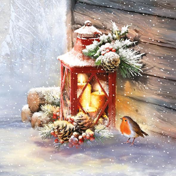 Produktbild Ambiente Rotkehlchen und Laterne (20 x, 33 x 33 cm)