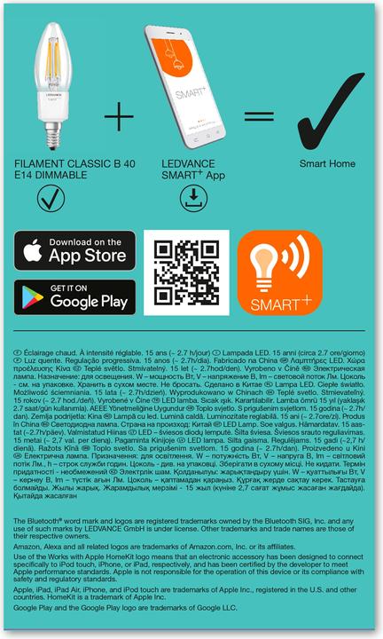 Energie-Label Ledvance Smart Candle 40 (E14, 4 W, 470 lm, 1 x, E)