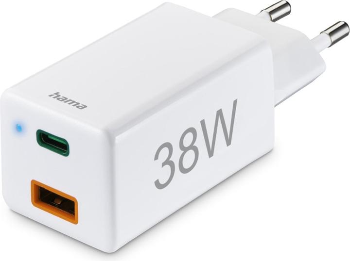 Immagine prodotto Hama Mini caricatore, GaN, USB-C Power Delivery (PD) + USB-A QC3.0, 38W, bianco (38 W)