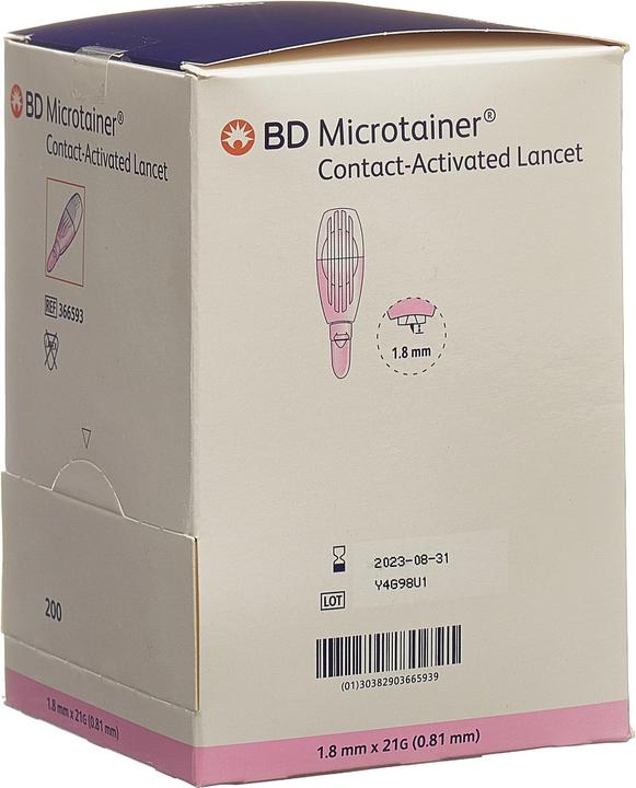 Actual product image BD contact activated lancet for capillary blood collection 21Gx1.8mm pink (Lancets)