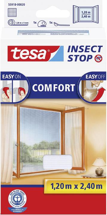 tesa Insektenschutz COMFORT für Fenster, mit Klettband, selbstklebend, ohne Bohren