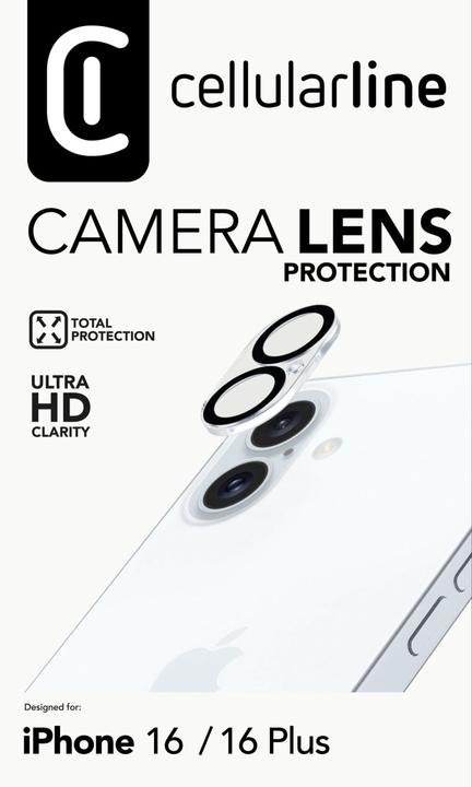 Actual product image Cellularline Camera Lens - iPhone 16 Protection for the camera Transparent (1 Piece, Apple iPhone 16)