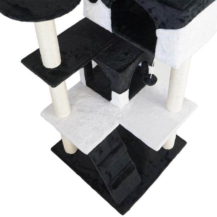 Actual product image Wiltec Cat Tree Black-white 130cm Scratching Post Climbing Tree Cats Play (130 cm, Black, White)