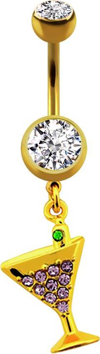 Immagine prodotto Star Piercing Banana placcata oro con ciondolo cocktail e cristallo viola chiaro (Acciaio chirurgico 316L)