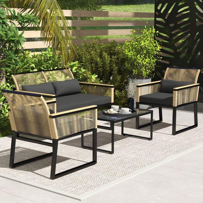 Produktbild Swisshandel24 Polyrattan Gartenmöbel Set 4 Personen, Schwarz