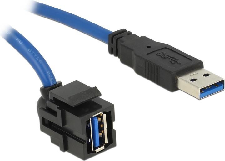 Actual product image Delock Keystone module USB 5 Gbps type-A socket 250° to type-A plug with 1.5 m cable black (1.50 m, USB 3.0, USB 2.0)