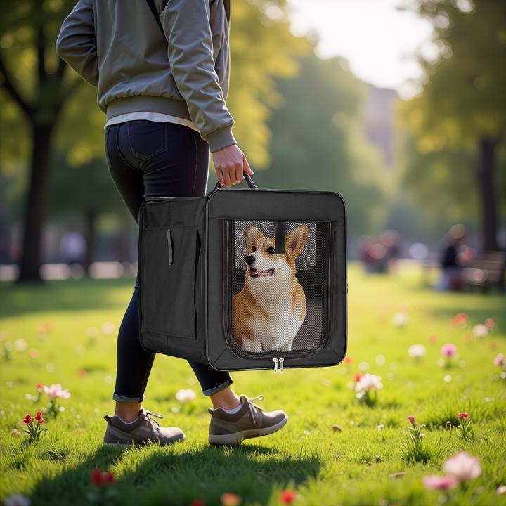 Produktbild Fudajo Transportbox M Faltbar Schwarz 58x46x53cm Hundebox Katzenbox Reisebox (Hund, Faltbar, Waschbar, Atmungsaktiv)