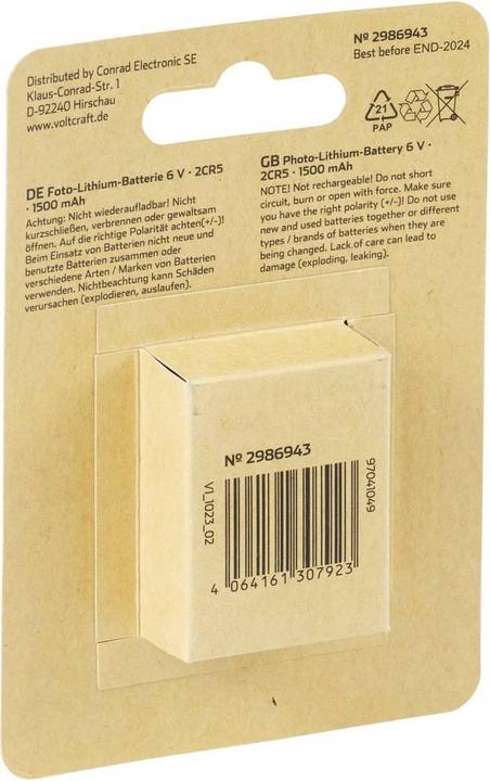 Image du produit Voltcraft Pile photo 2CR5 Lithium 1500 mAh 6 V 1 pc. (1 pcs, 2CR5, 1500 mAh)